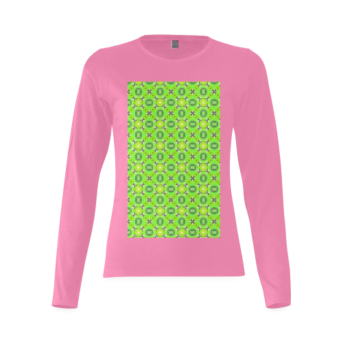 Vibrant Abstract Tropical Lime Foliage Lattice Lime Pink Sunny Women's T-shirt (long-sleeve) (Model T07)