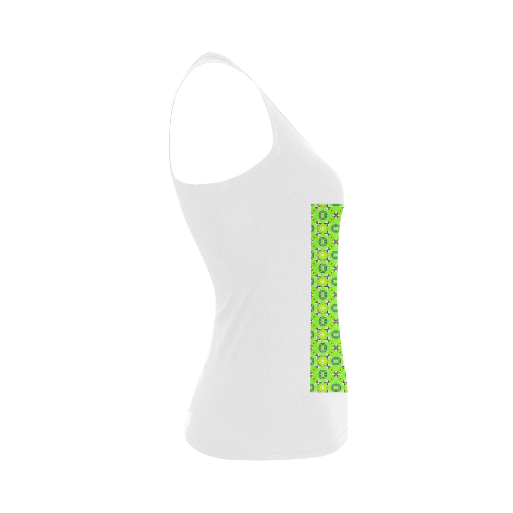 Vibrant Abstract Tropical Lime Foliage Lattice Women's Shoulder-Free Tank Top (Model T35)