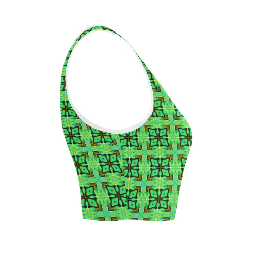 Green Gold Moroccan Lattice Diamonds Quilt Women's Crop Top (Model T42)