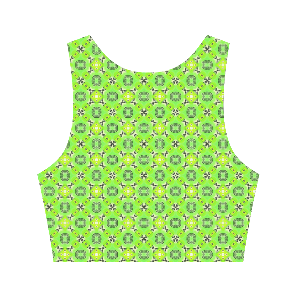 Vibrant Abstract Tropical Lime Foliage Lattice Women's Crop Top (Model T42)