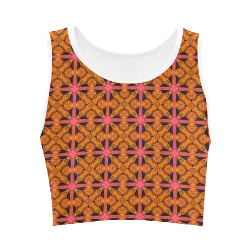 Peach Lattice Abstract Pink Snowflake Star Women's Crop Top (Model T42)