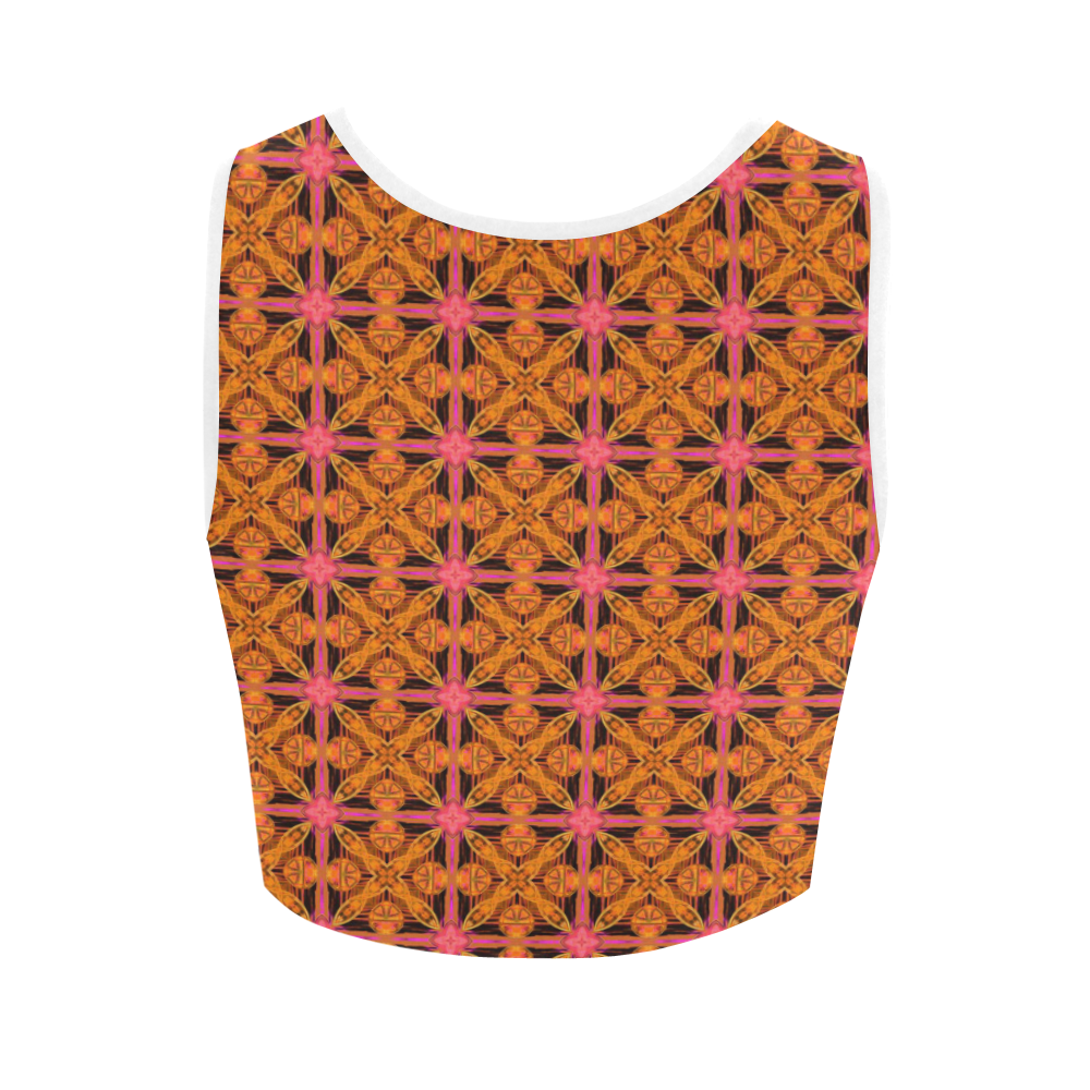 Peach Lattice Abstract Pink Snowflake Star Women's Crop Top (Model T42)