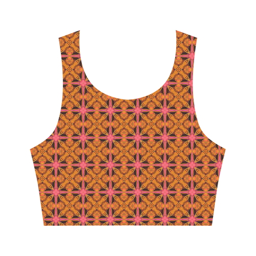 Peach Lattice Abstract Pink Snowflake Star Women's Crop Top (Model T42)