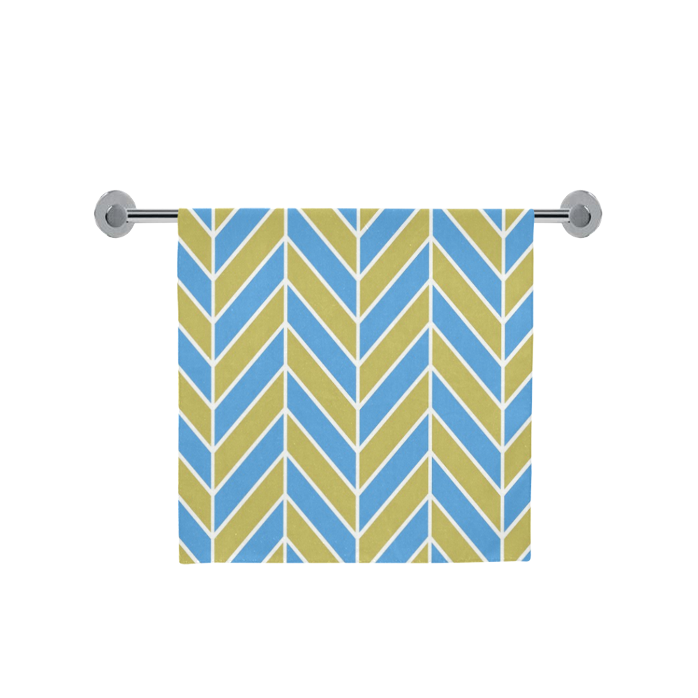 Blue White Gold Herringbone Bath Towel 30"x56"