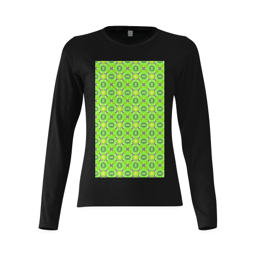 Vibrant Abstract Tropical Lime Foliage Lattice Lime Black Sunny Women's T-shirt (long-sleeve) (Model T07)