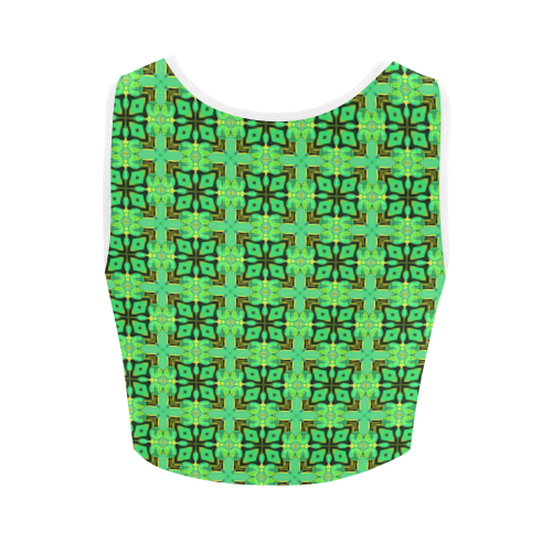 Green Gold Moroccan Lattice Diamonds Quilt Women's Crop Top (Model T42)