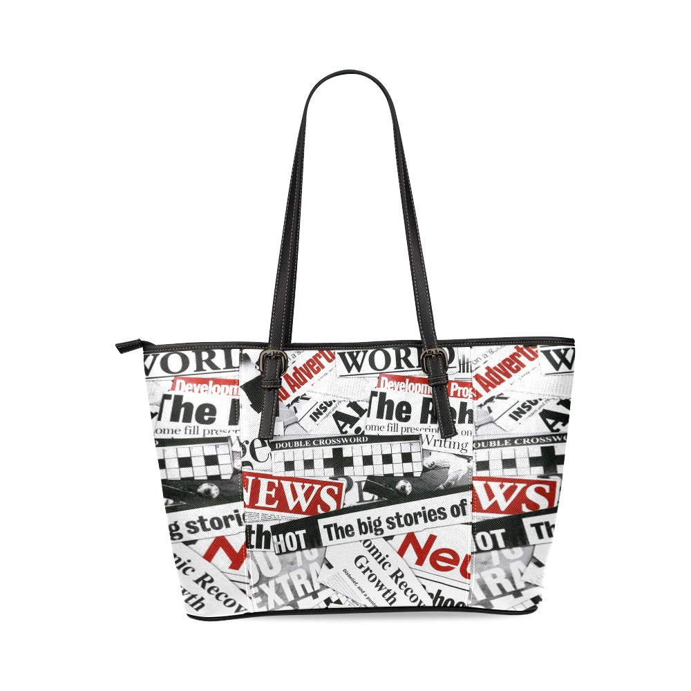 Newspaper Leather Tote Bag/Small (Model 1640)