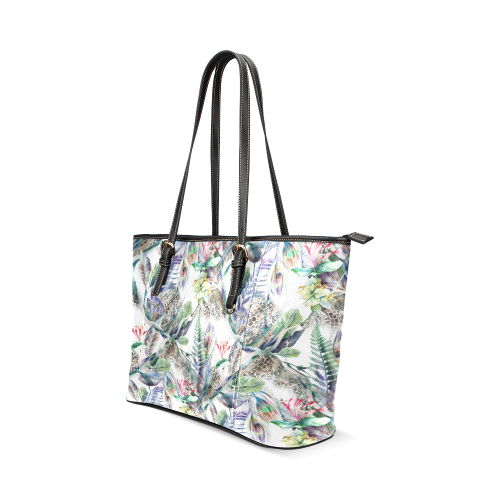 Floral Seamless Pattern Leather Tote Bag/Small (Model 1640)