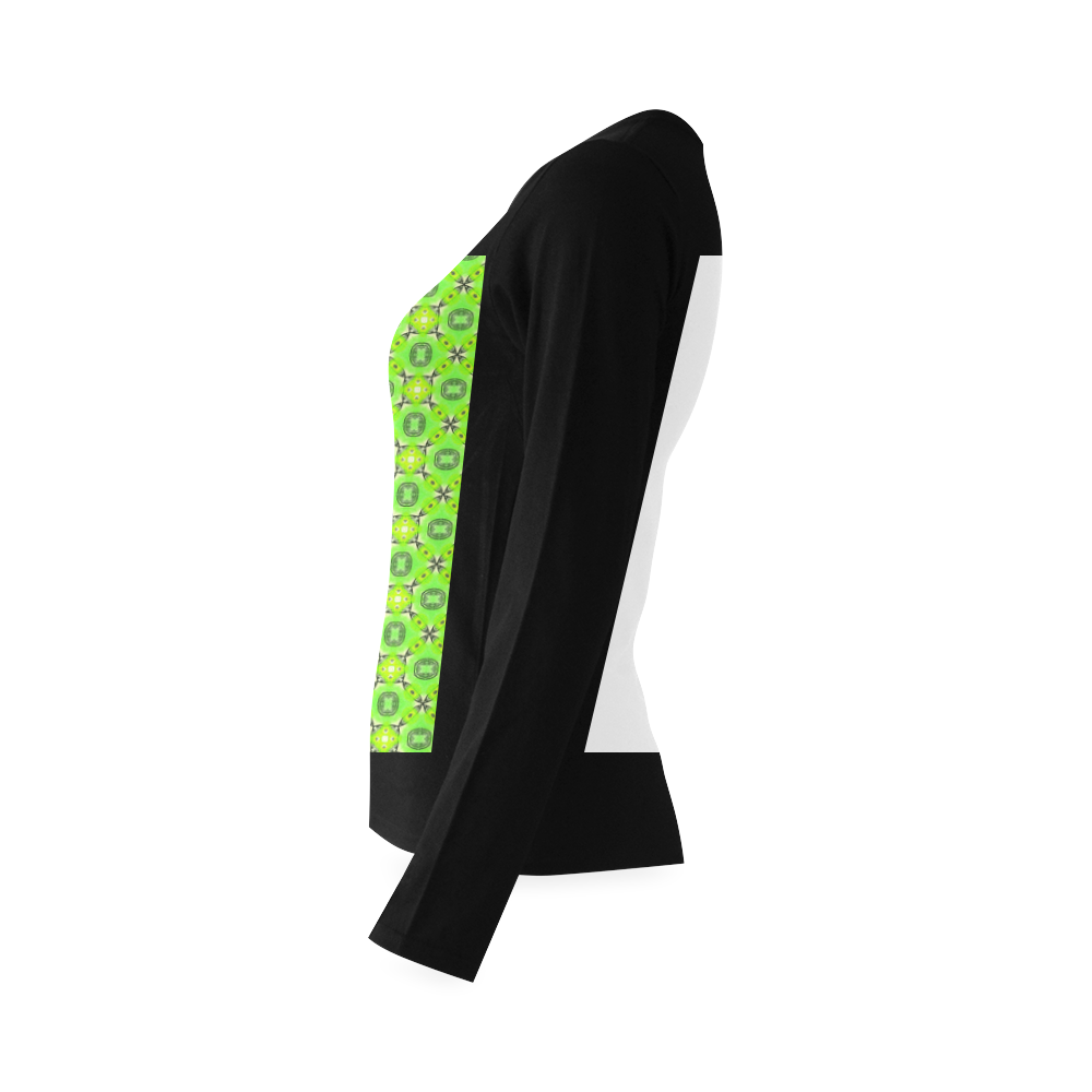 Vibrant Abstract Tropical Lime Foliage Lattice Lime Black Sunny Women's T-shirt (long-sleeve) (Model T07)