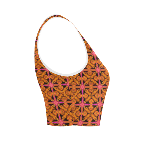 Peach Lattice Abstract Pink Snowflake Star Women's Crop Top (Model T42)