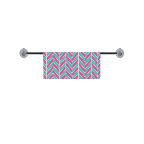 Pink White Turquoise Herringbone Square Towel 13“x13”