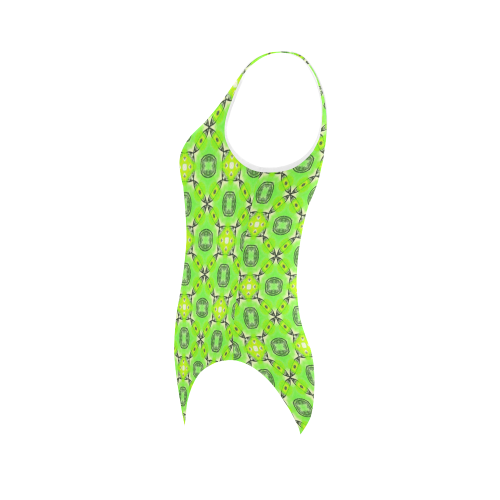 Vibrant Abstract Tropical Lime Foliage Lattice Vest One Piece Swimsuit (Model S04)