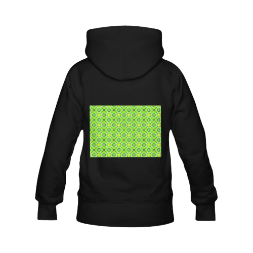 Vibrant Abstract Tropical Lime Foliage Lattice Black Women's Classic Hoodies (Model H07)