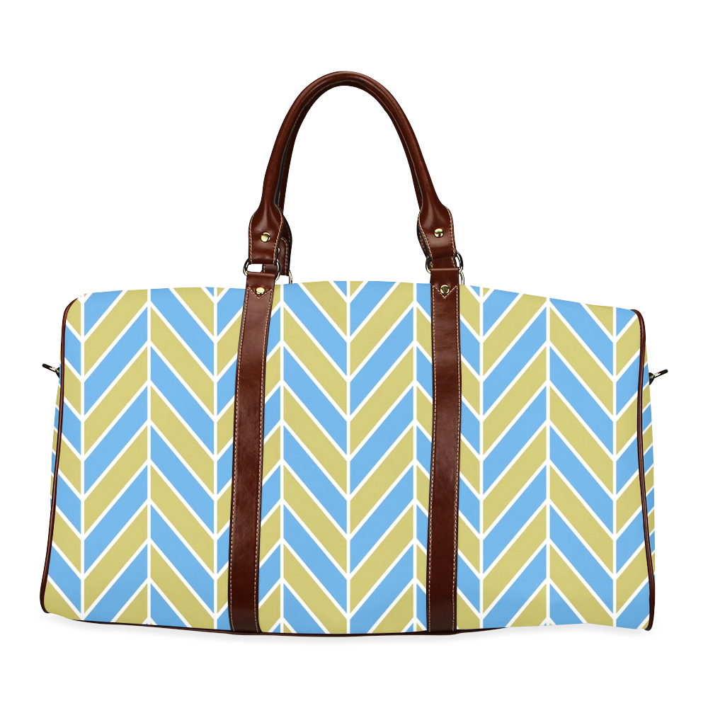 Blue White Gold Herringbone Waterproof Travel Bag/Small (Model 1639)