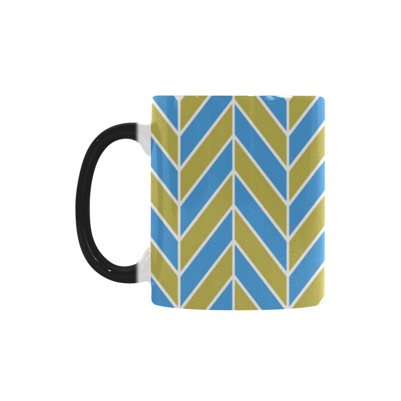 Blue White Gold Herringbone Custom Morphing Mug