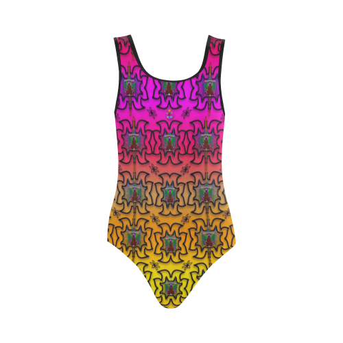 Butterflies flowers and panda bears in heavy metal Vest One Piece Swimsuit (Model S04)