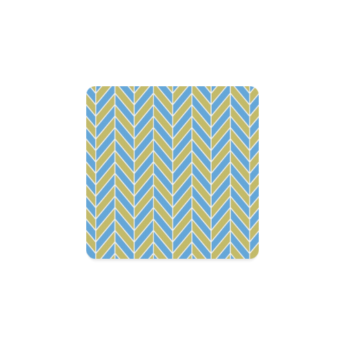 Blue White Gold Herringbone Square Coaster