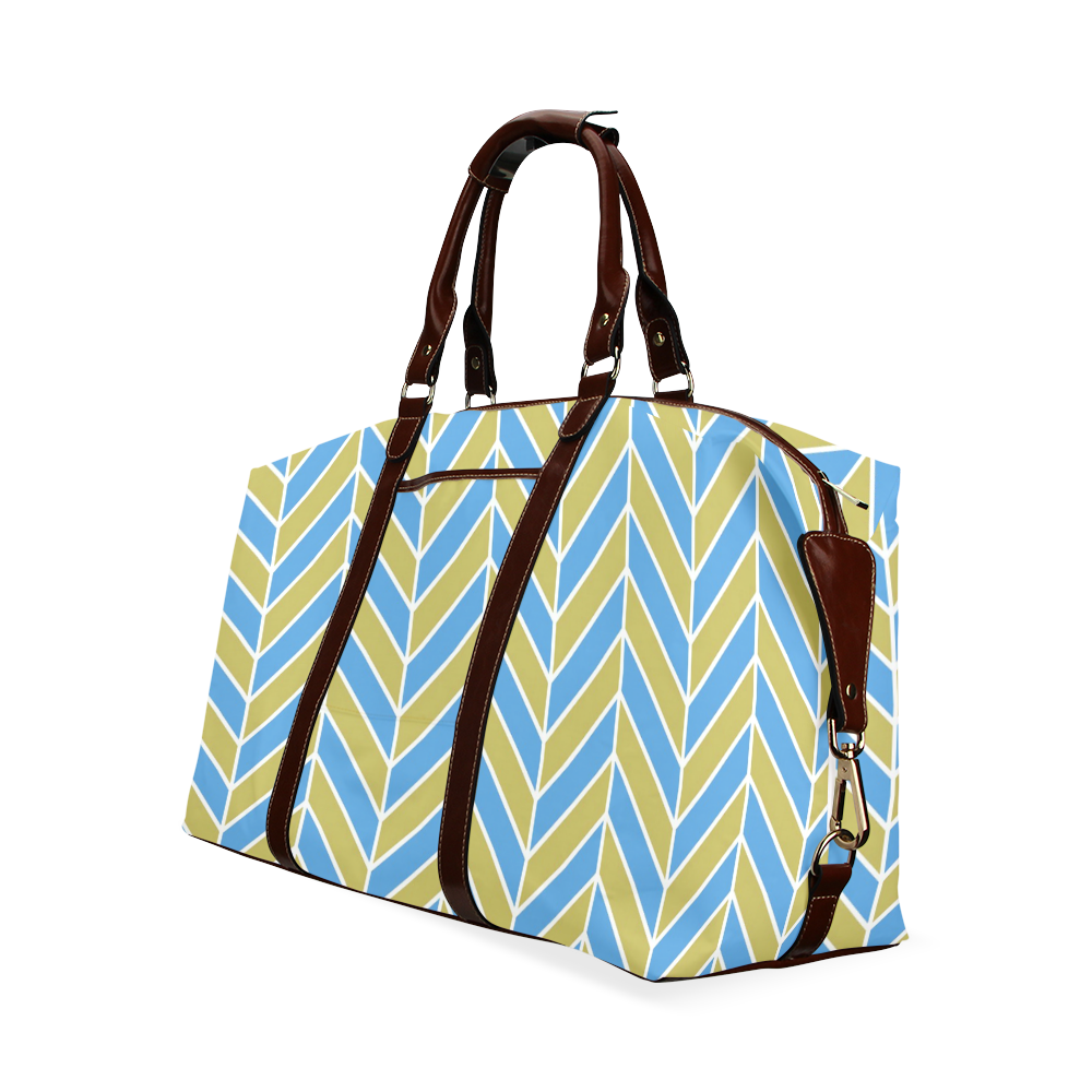 Blue White Gold Herringbone Classic Travel Bag (Model 1643)