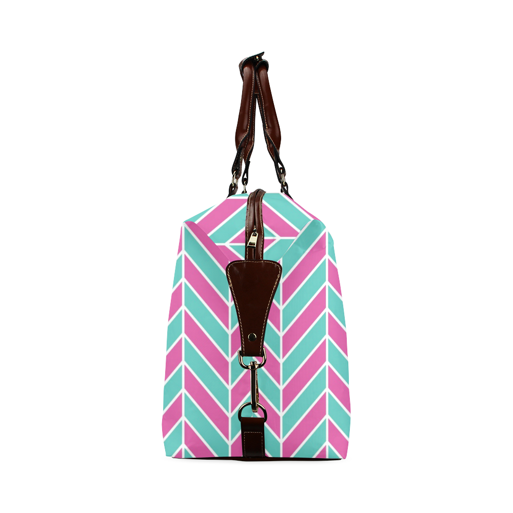 Pink White Turquoise Herringbone Classic Travel Bag (Model 1643)