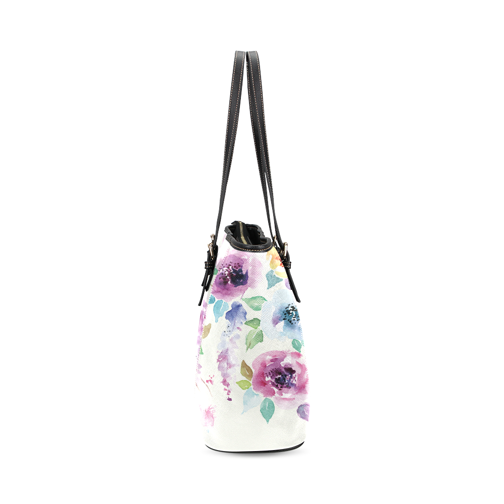 Floral Bouquet Leather Tote Bag/Small (Model 1640)