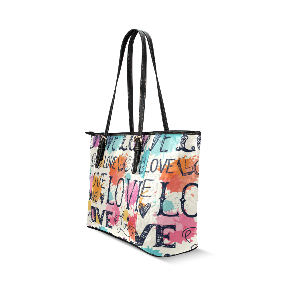 Love Drawing Leather Tote Bag/Small (Model 1640)