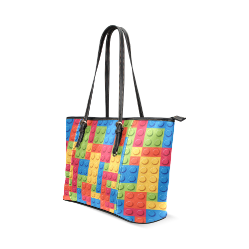 Colorful Lego Blocks Leather Tote Bag/Small (Model 1640)