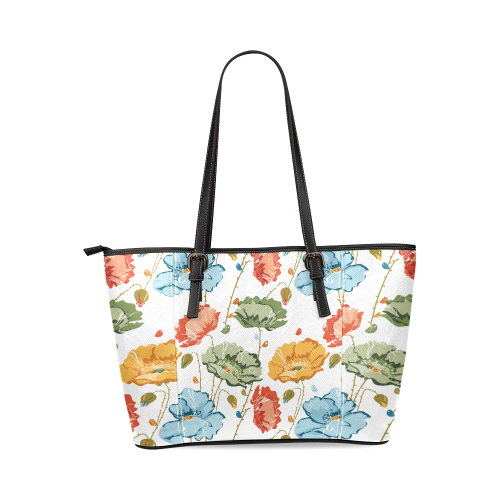 Beautiful Flower Leather Tote Bag/Small (Model 1640)