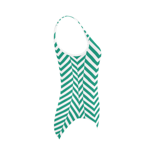 emerald green and white classic chevron pattern Vest One Piece Swimsuit (Model S04)