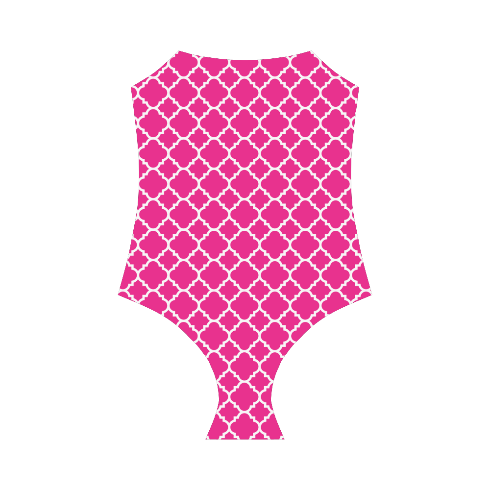 hot pink white quatrefoil classic pattern Strap Swimsuit ( Model S05)