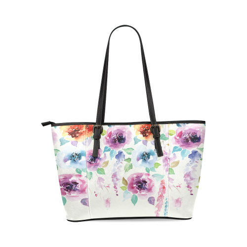 Floral Bouquet Leather Tote Bag/Small (Model 1640)