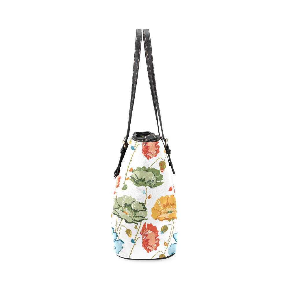 Beautiful Flower Leather Tote Bag/Small (Model 1640)