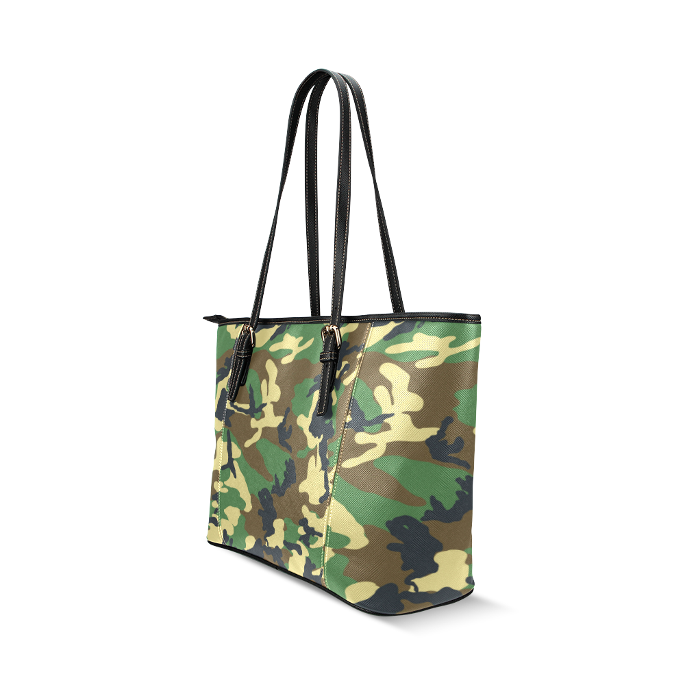 Green Camouflage Leather Tote Bag/Small (Model 1640) | ID: D228057
