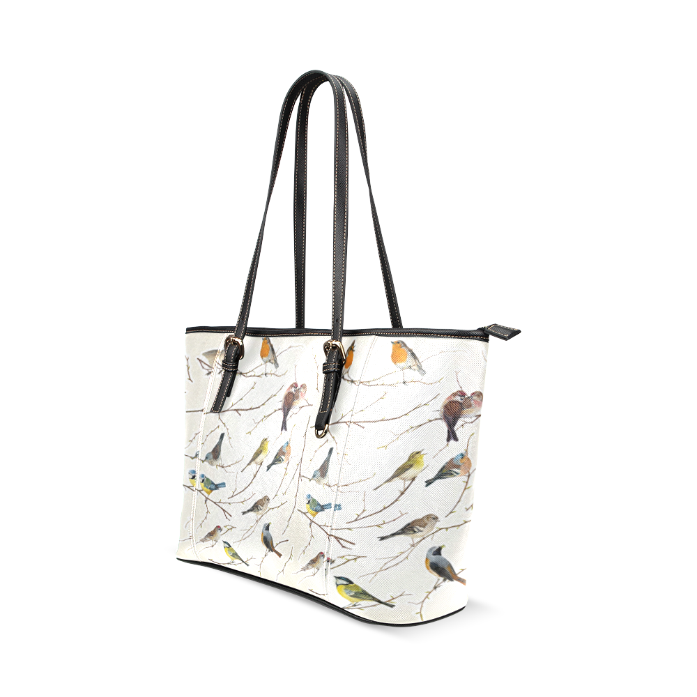 Birds Leather Tote Bag/Small (Model 1640)
