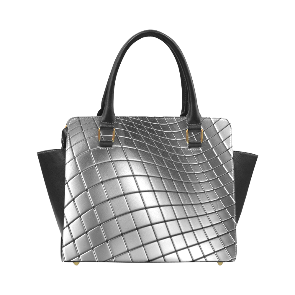 Abstract SilverChrome Wavy Cubes Rivet Shoulder Handbag (Model 1645)