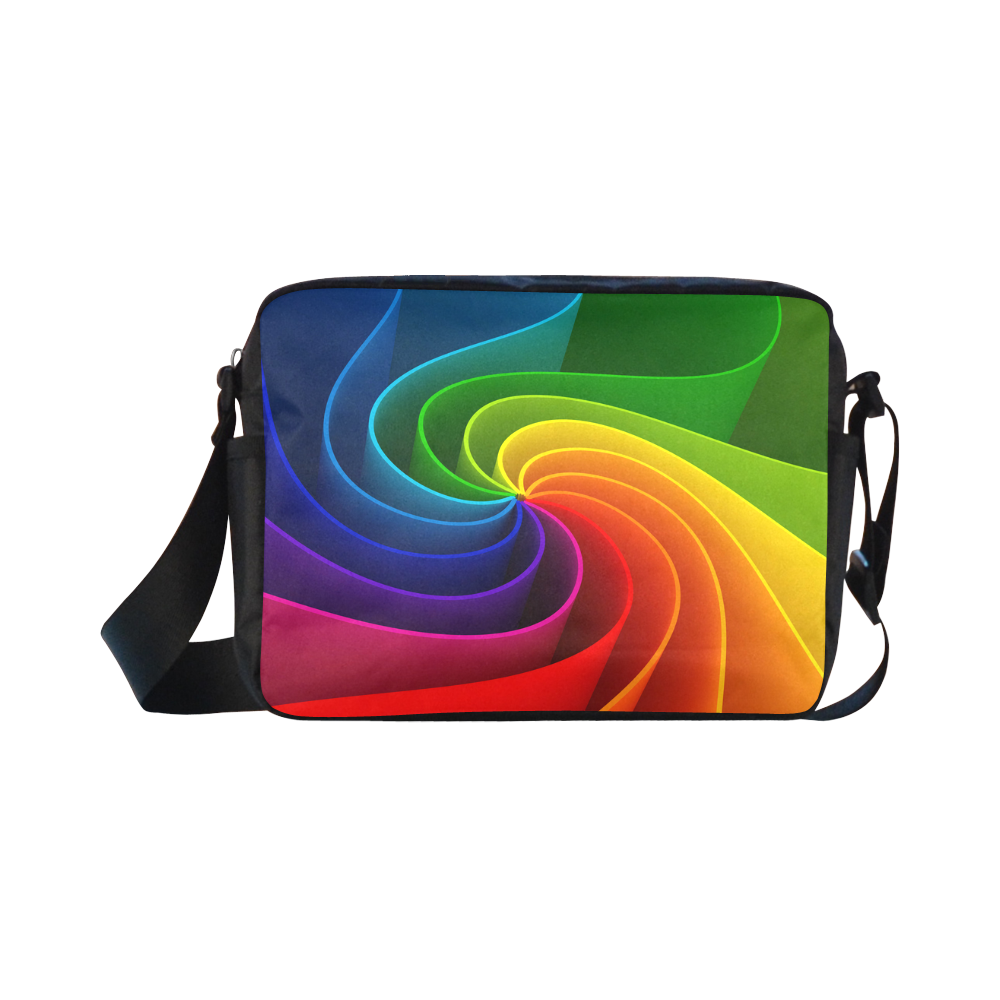 Abstract Wavy Rainbow Lines Classic Cross-body Nylon Bags (Model 1632)