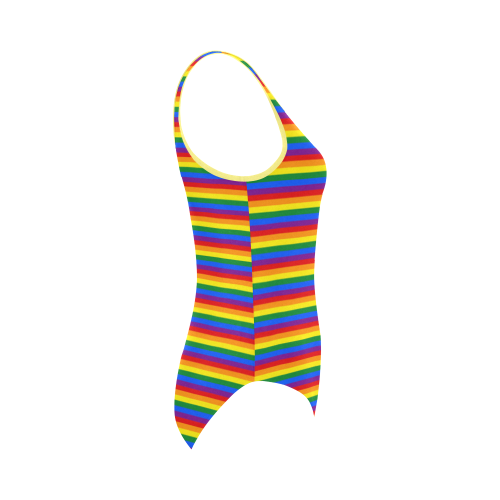 Gay Pride Rainbow Stripes Vest One Piece Swimsuit (Model S04)