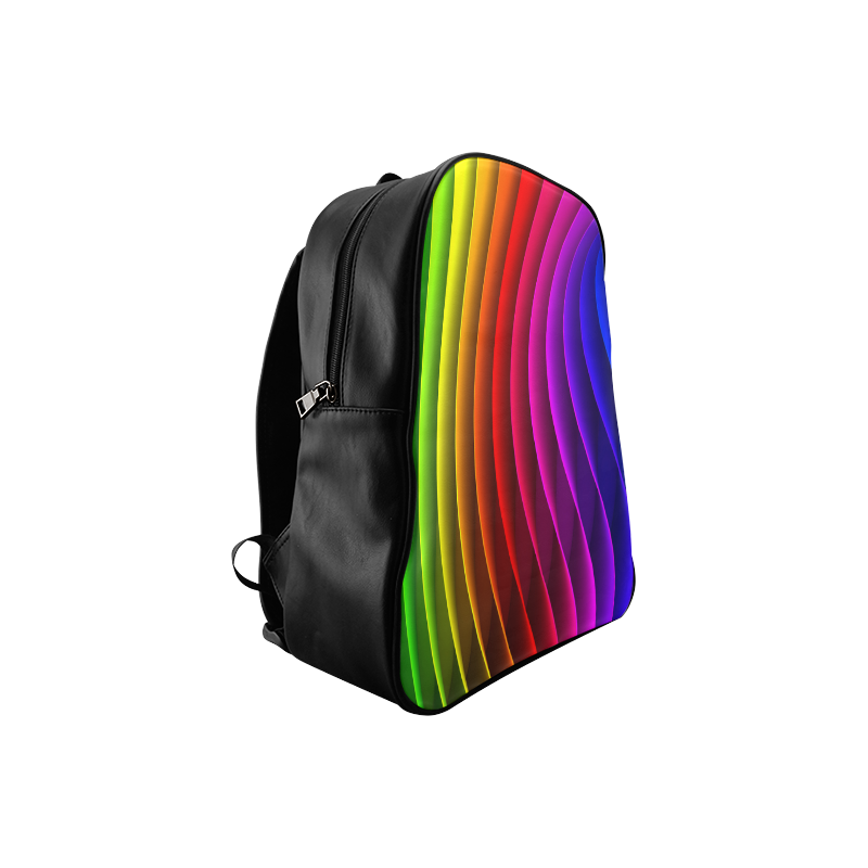 Abstract Wavy Rainbow Lines School Backpack/Large (Model 1601)