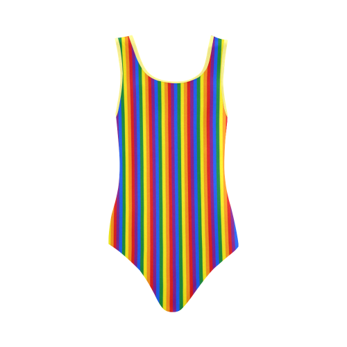 Gay Pride Rainbow Stripes Vest One Piece Swimsuit (Model S04)