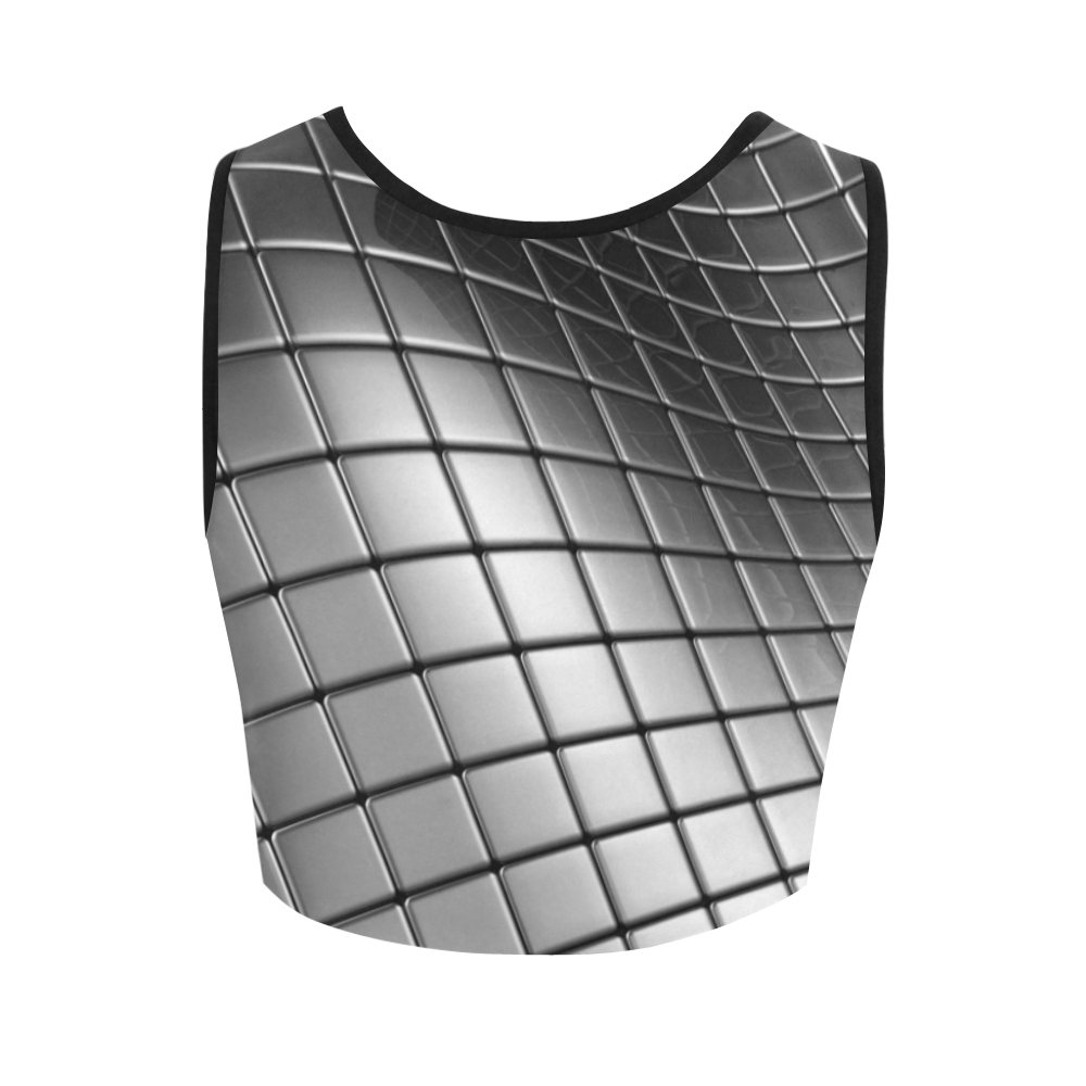 3D Silver Chrome Cubes Women's Crop Top (Model T42)