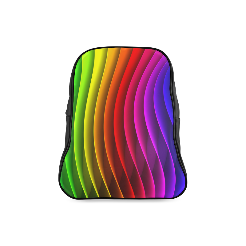 Abstract Wavy Rainbow Lines School Backpack/Large (Model 1601)