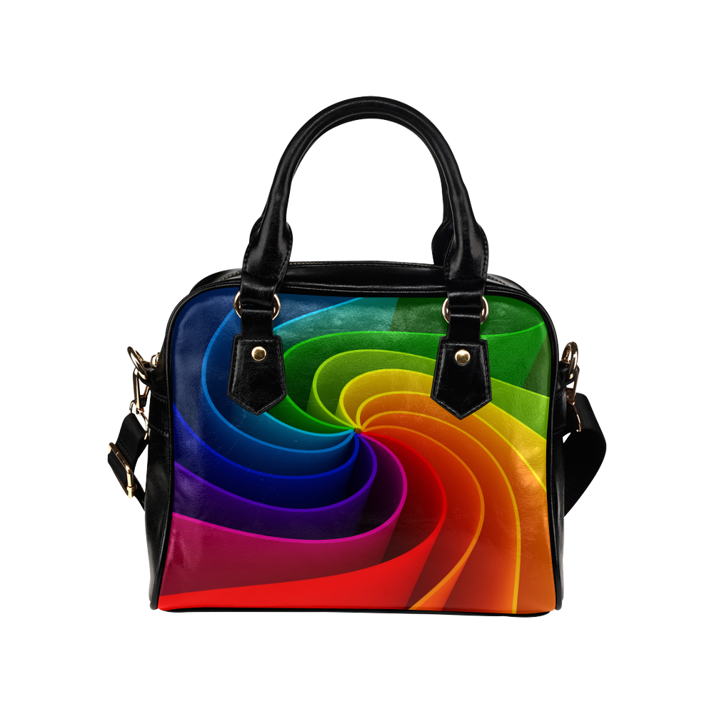 Abstract Wavy Rainbow Lines Shoulder Handbag (Model 1634)