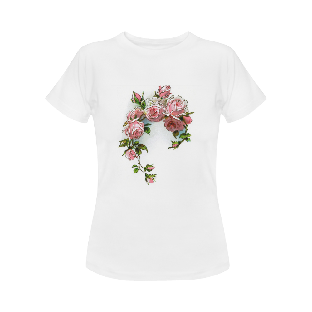 Vintage Pink Rose Floral Women's Classic T-Shirt (Model T17）