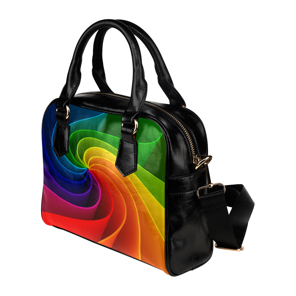 Abstract Wavy Rainbow Lines Shoulder Handbag (Model 1634)