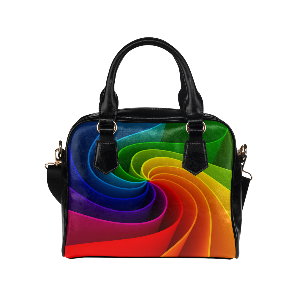 Abstract Wavy Rainbow Lines Shoulder Handbag (Model 1634)