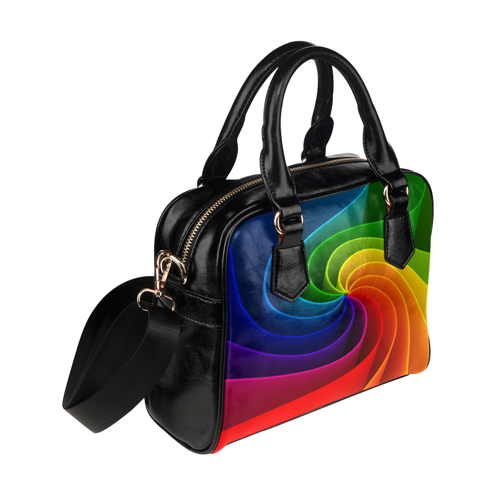 Abstract Wavy Rainbow Lines Shoulder Handbag (Model 1634)