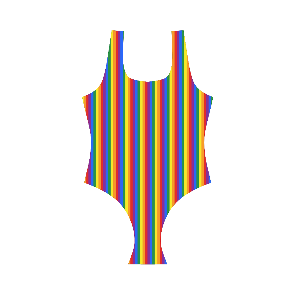 Gay Pride Rainbow Stripes Vest One Piece Swimsuit (Model S04)