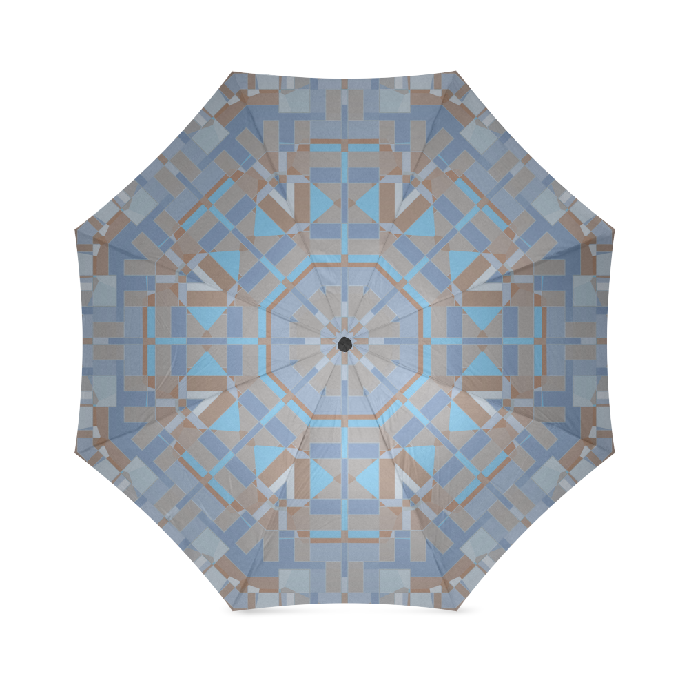 Limestone Gray, Blue, and Copper Geometric Pattern Foldable Umbrella (Model U01)