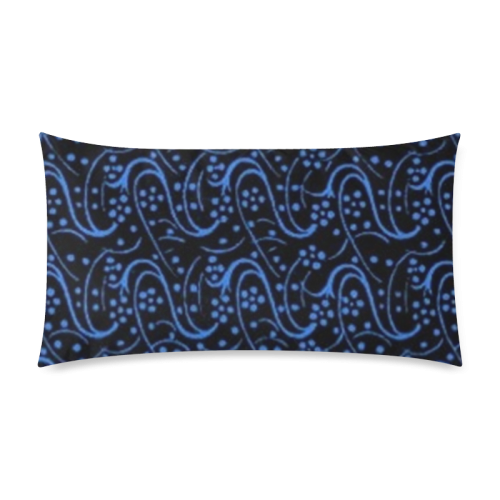 Vintage Swirl Floral Blue Black Rectangle Pillow Case 20"x36"(Twin Sides)