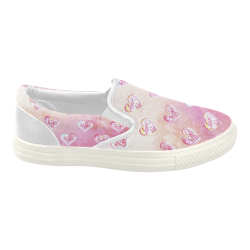 Vintage Pink Hearts with Love Words Women's Slip-on Canvas Shoes (Model 019)