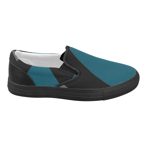 Black and Teal Women's Slip-on Canvas Shoes (Model 019)